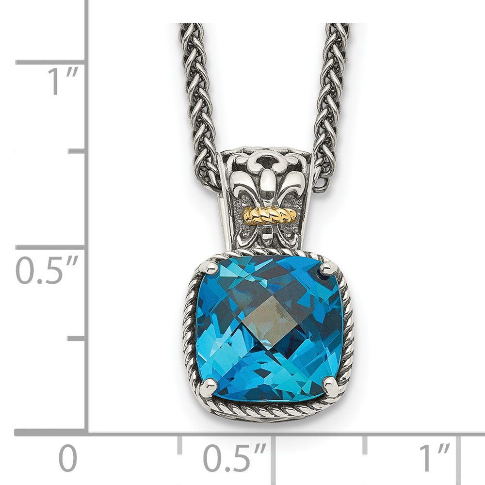 Shey Couture Sterling Silver with 14K Accent 18 Inch Antiqued Cushion London Blue Topaz Necklace QTC1343