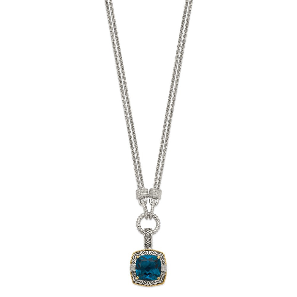Shey Couture Sterling Silver with 14K Accent 17 Inch Antiqued Cushion London Blue Topaz and Diamond Plus 1in. Ext. Necklace QTC1344