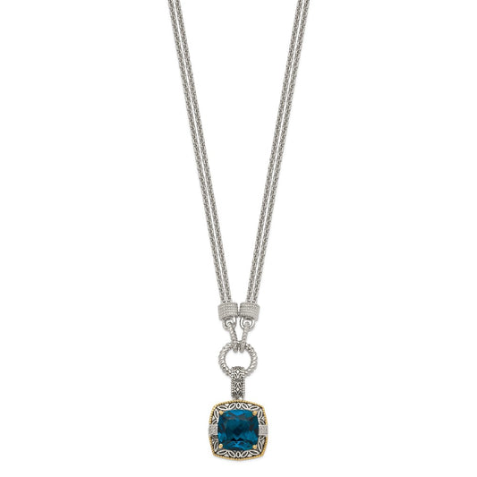 Shey Couture Sterling Silver with 14K Accent 17 Inch Antiqued Cushion London Blue Topaz and Diamond Plus 1in. Ext. Necklace QTC1344