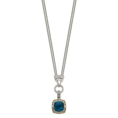 Shey Couture Sterling Silver with 14K Accent 17 Inch Antiqued Cushion London Blue Topaz and Diamond Plus 1in. Ext. Necklace QTC1344