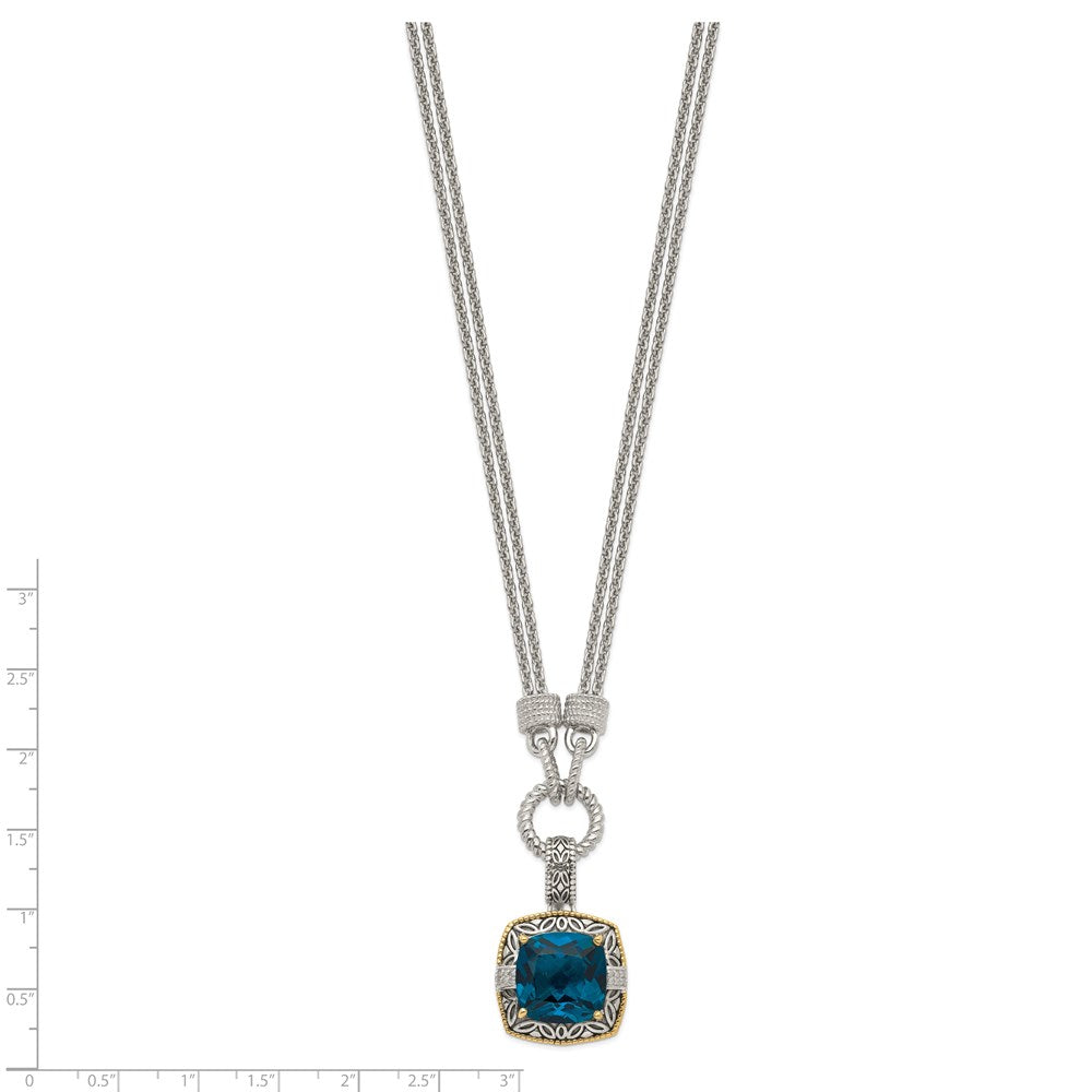 Shey Couture Sterling Silver with 14K Accent 17 Inch Antiqued Cushion London Blue Topaz and Diamond Plus 1in. Ext. Necklace QTC1344