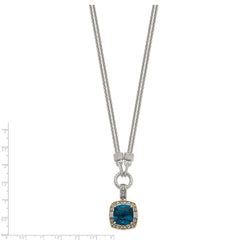Shey Couture Sterling Silver with 14K Accent 17 Inch Antiqued Cushion London Blue Topaz and Diamond Plus 1in. Ext. Necklace QTC1344