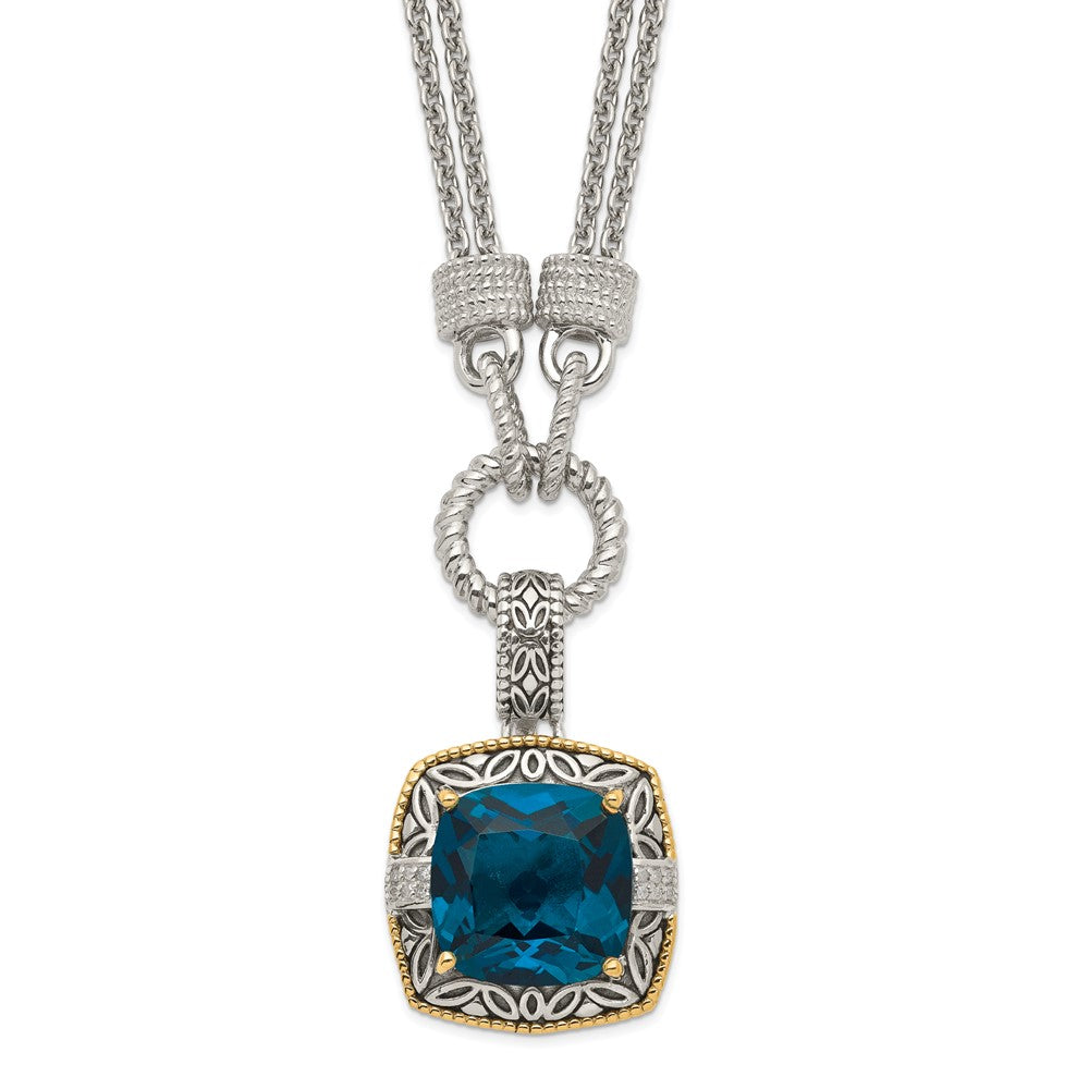 Shey Couture Sterling Silver with 14K Accent 17 Inch Antiqued Cushion London Blue Topaz and Diamond Plus 1in. Ext. Necklace QTC1344