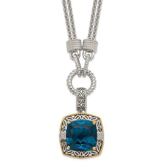 Shey Couture Sterling Silver with 14K Accent 17 Inch Antiqued Cushion London Blue Topaz and Diamond Plus 1in. Ext. Necklace QTC1344