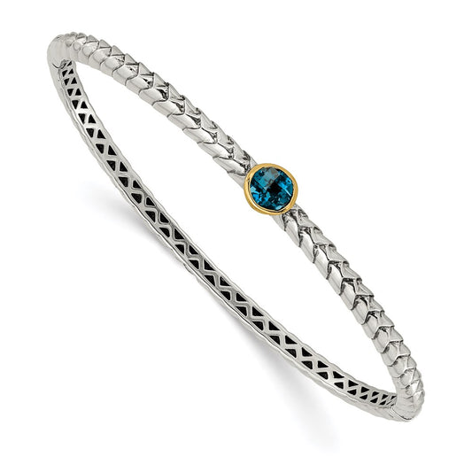 Shey Couture Sterling Silver with 14K Accent London Blue Topaz Hinged Bangle QTC1352