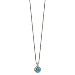 Shey Couture Sterling Silver with 14K Accent 18 Inch Antiqued Cushion Bezel London Blue Topaz Necklace QTC1353