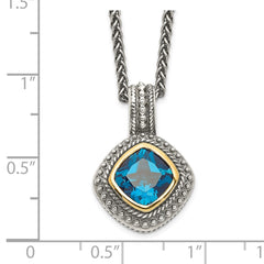 Shey Couture Sterling Silver with 14K Accent 18 Inch Antiqued Cushion Bezel London Blue Topaz Necklace QTC1353