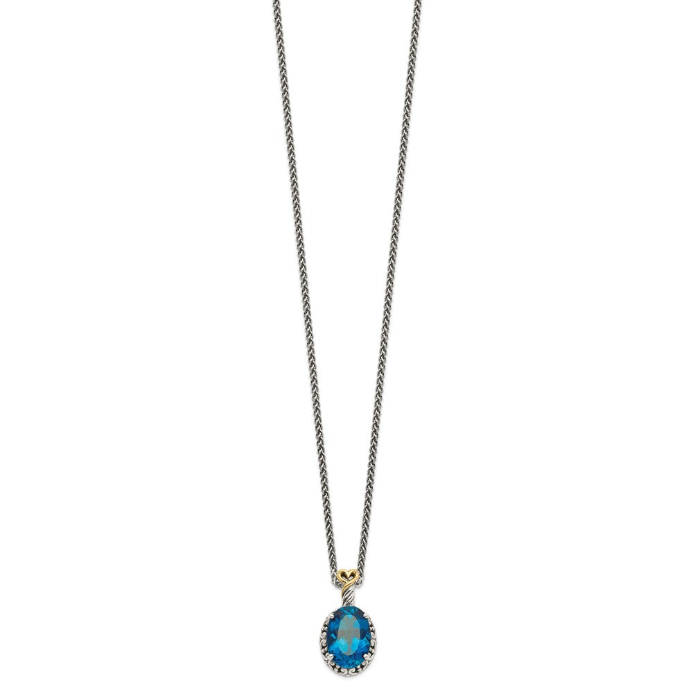 Shey Couture Sterling Silver with 14K Accent 18 Inch Antiqued Oval London Blue Topaz Oval Necklace QTC1364