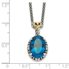 Shey Couture Sterling Silver with 14K Accent 18 Inch Antiqued Oval London Blue Topaz Oval Necklace QTC1364