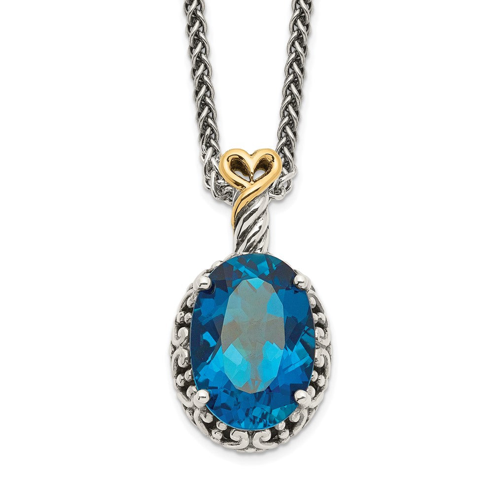 Shey Couture Sterling Silver with 14K Accent 18 Inch Antiqued Oval London Blue Topaz Oval Necklace QTC1364