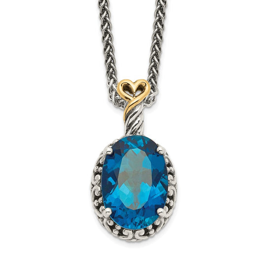 Shey Couture Sterling Silver with 14K Accent 18 Inch Antiqued Oval London Blue Topaz Oval Necklace QTC1364