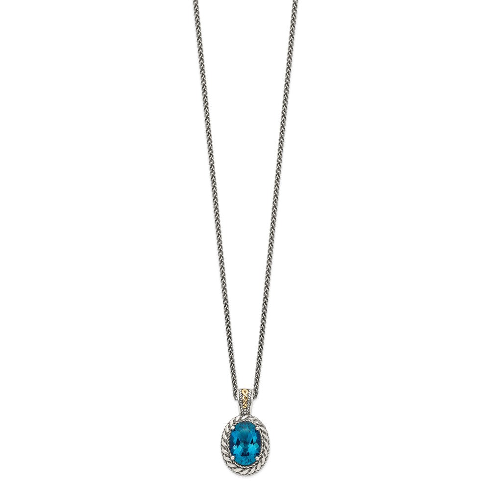 Shey Couture Sterling Silver with 14K Accent 18 Inch Antiqued Oval London Blue Topaz Hinged Bail Necklace QTC1365