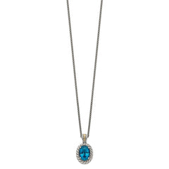 Shey Couture Sterling Silver with 14K Accent 18 Inch Antiqued Oval London Blue Topaz Hinged Bail Necklace QTC1365