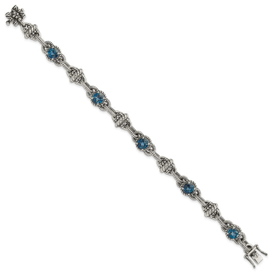 Shey Couture Sterling Silver 7.75 inch Antiqued Round London Blue Topaz Bracelet QTC1375