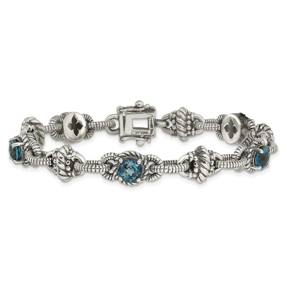 Shey Couture Sterling Silver 7.75 inch Antiqued Round London Blue Topaz Bracelet QTC1375