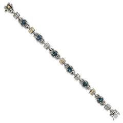 Shey Couture Sterling Silver with 14K Accent 7.25 Inch Antiqued Round London Blue Topaz Bracelet QTC1377
