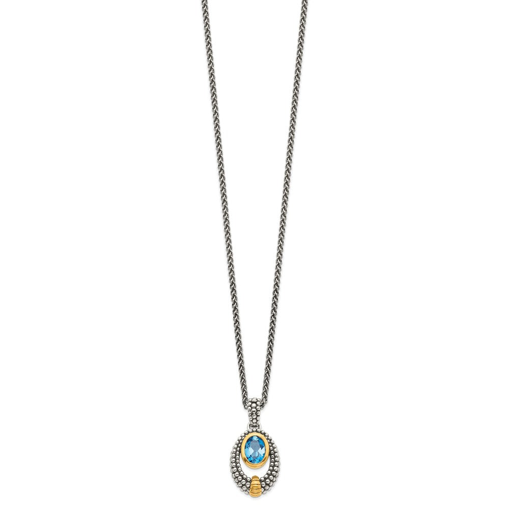 Shey Couture Sterling Silver Gold-tone Flash Gold-plated Antiqued Oval London Blue Topaz 18 inch Necklace QTC1380