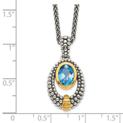 Shey Couture Sterling Silver Gold-tone Flash Gold-plated Antiqued Oval London Blue Topaz 18 inch Necklace QTC1380