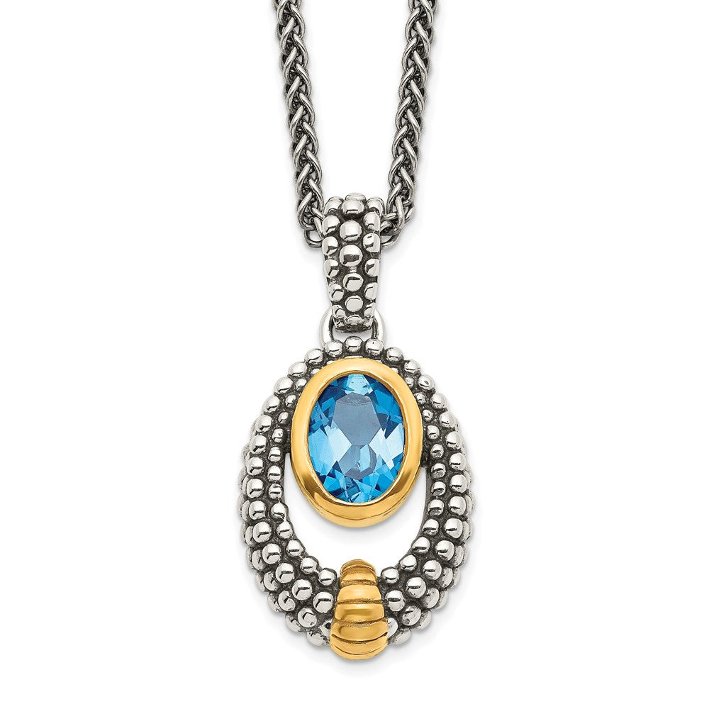 Shey Couture Sterling Silver Gold-tone Flash Gold-plated Antiqued Oval London Blue Topaz 18 inch Necklace QTC1380
