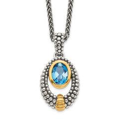 Shey Couture Sterling Silver Gold-tone Flash Gold-plated Antiqued Oval London Blue Topaz 18 inch Necklace QTC1380