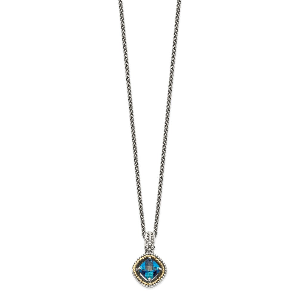 Shey Couture Sterling Silver with 14K Accent 18 Inch Antiqued CushionLondon Blue Topaz Necklace QTC1381