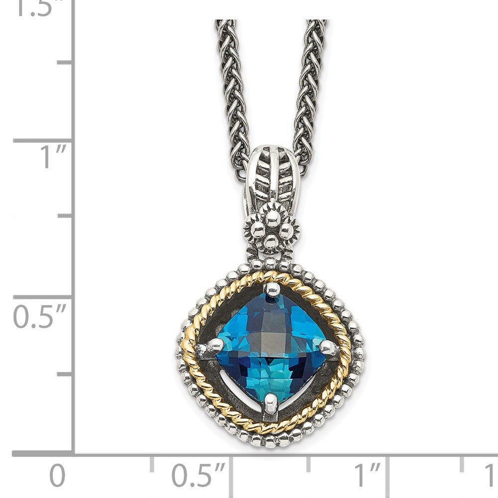 Shey Couture Sterling Silver with 14K Accent 18 Inch Antiqued CushionLondon Blue Topaz Necklace QTC1381