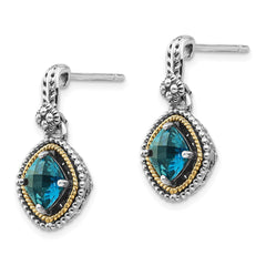 QTC1384 Shey Couture Sterling Silver with 14K Accent Antiqued Cushion London Blue Topaz Post Dangle Earrings