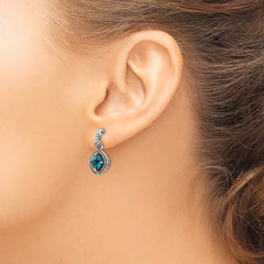 QTC1384 Shey Couture Sterling Silver with 14K Accent Antiqued Cushion London Blue Topaz Post Dangle Earrings