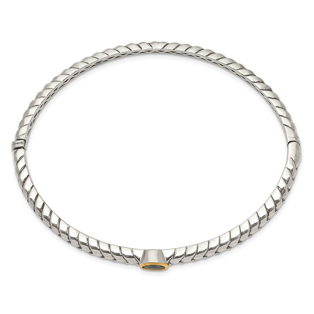 Shey Couture Sterling Silver with 14K Accent Peridot Round Bezel Hinged Bangle Bracelet QTC139