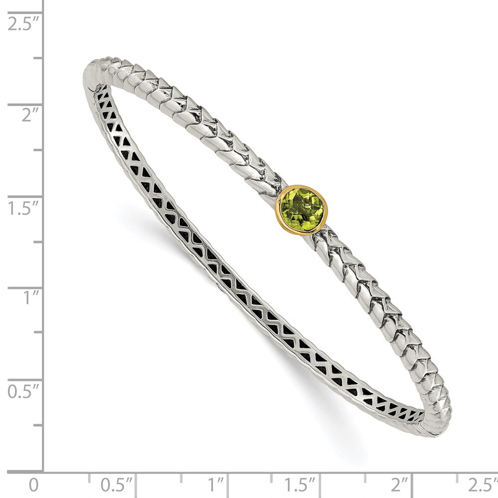 Shey Couture Sterling Silver with 14K Accent Peridot Round Bezel Hinged Bangle Bracelet QTC139