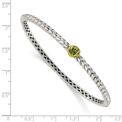 Shey Couture Sterling Silver with 14K Accent Peridot Round Bezel Hinged Bangle Bracelet QTC139