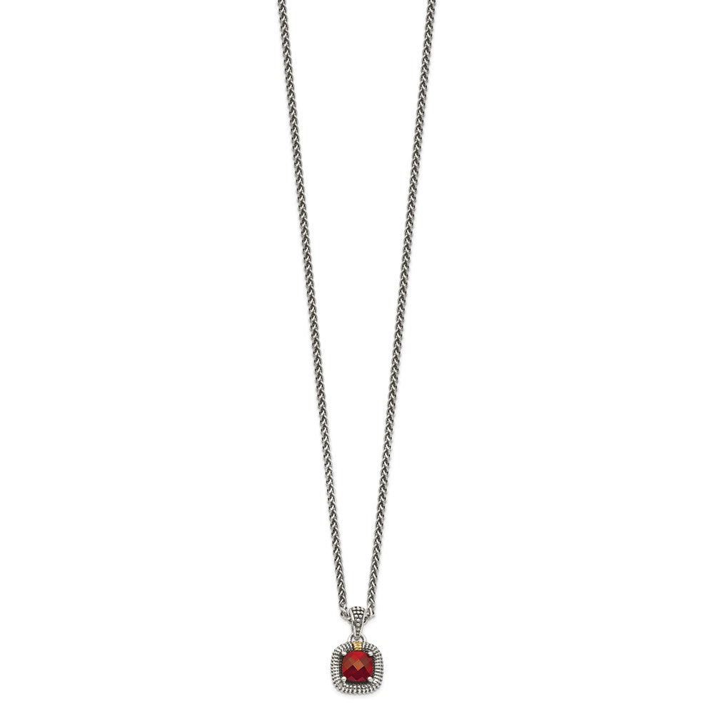 Shey Couture Sterling Silver with 14K Accent 18 Inch Antiqued Checkerboard Bezel Garnet Necklace QTC1396