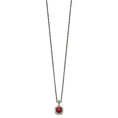 Shey Couture Sterling Silver with 14K Accent 18 Inch Antiqued Checkerboard Bezel Garnet Necklace QTC1396