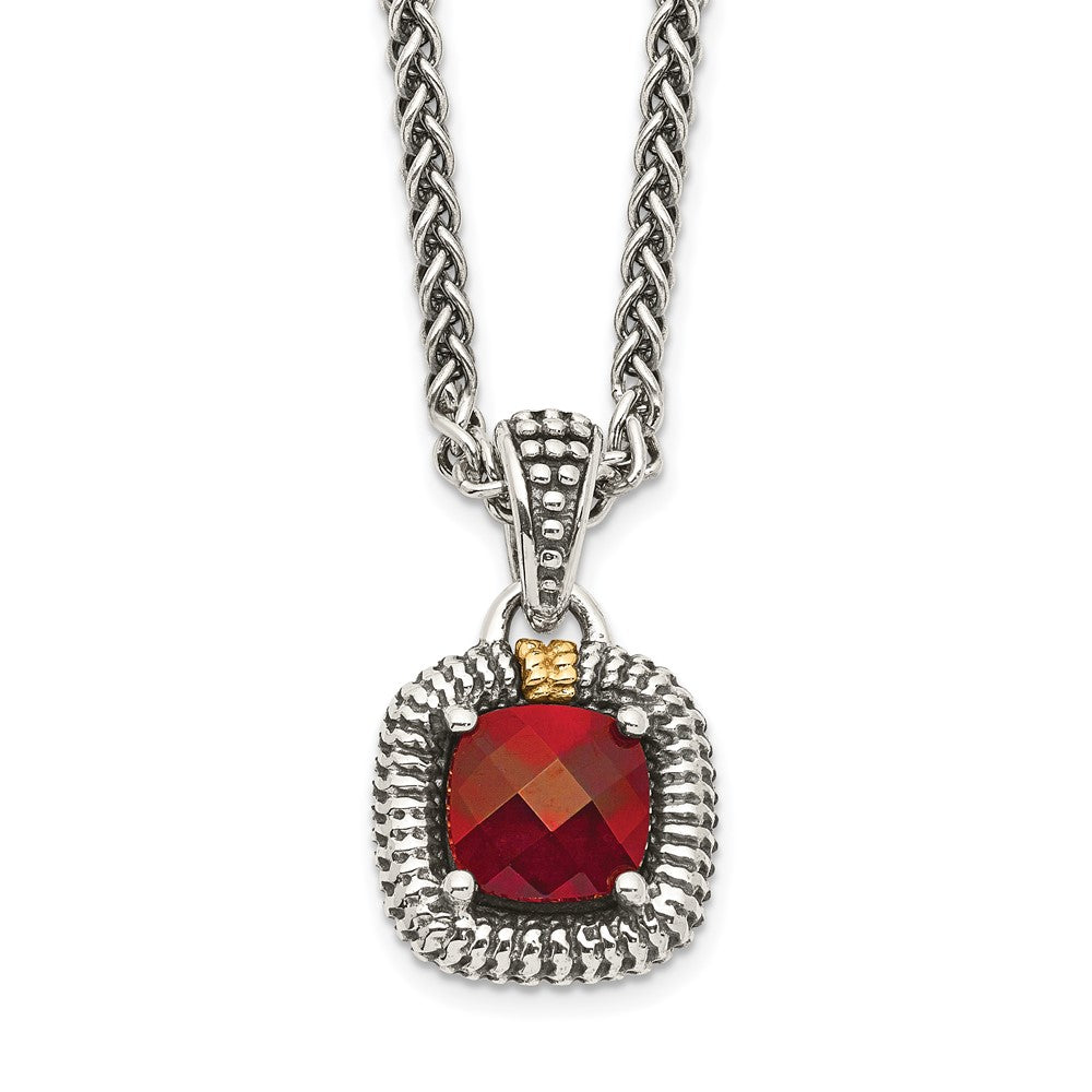 Shey Couture Sterling Silver with 14K Accent 18 Inch Antiqued Checkerboard Bezel Garnet Necklace QTC1396