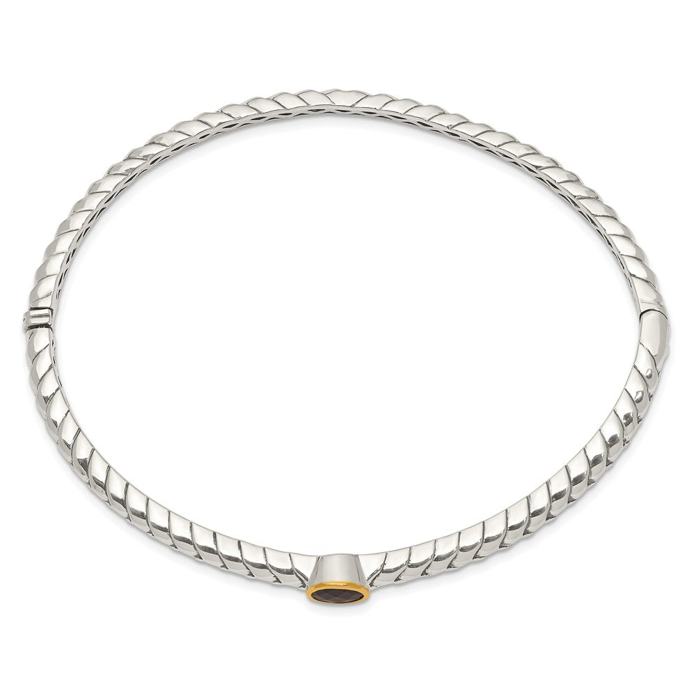 Shey Couture Sterling Silver with 14K Accent Antiqued Round Bezel Garnet Bangle Bracelet QTC140