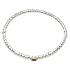 Shey Couture Sterling Silver with 14K Accent Antiqued Round Bezel Garnet Bangle Bracelet QTC140