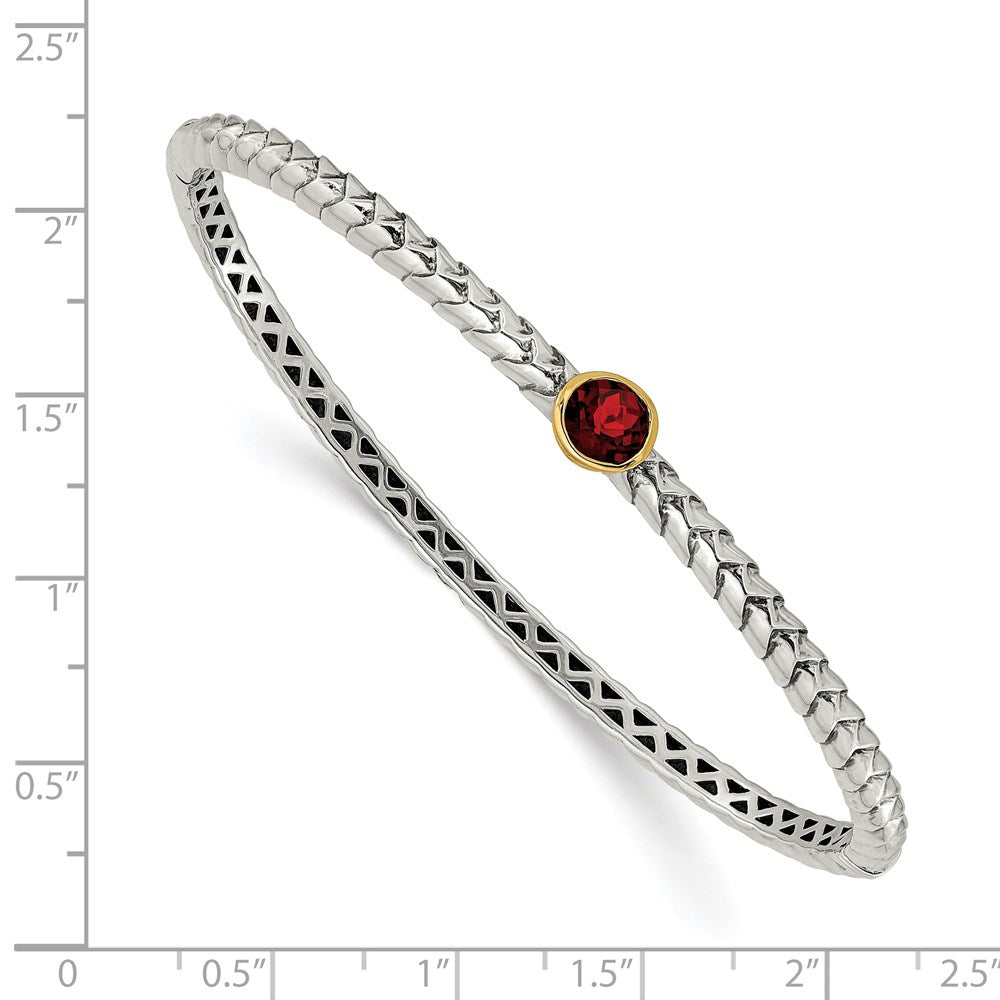 Shey Couture Sterling Silver with 14K Accent Antiqued Round Bezel Garnet Bangle Bracelet QTC140