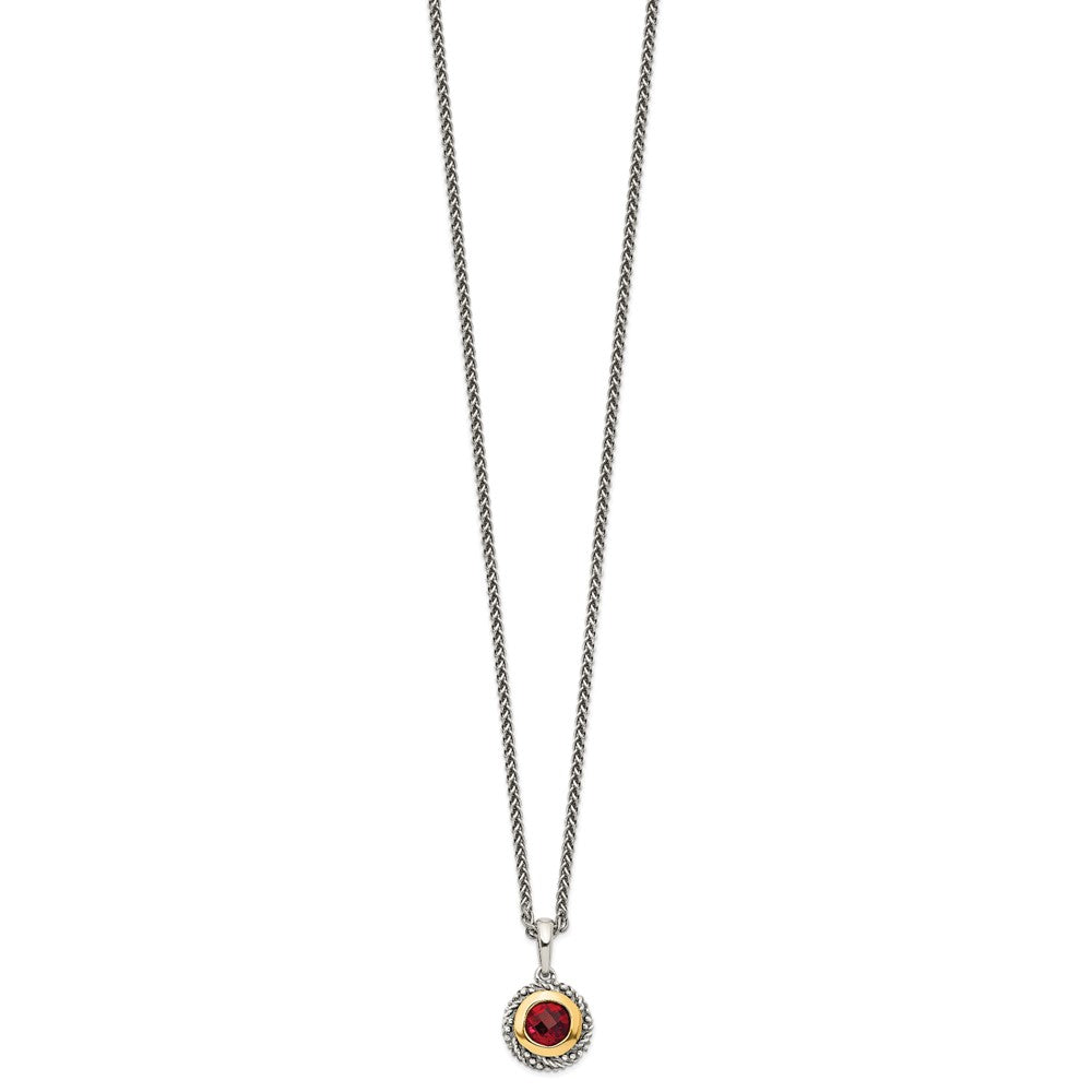 Shey Couture Sterling Silver with 14K Accent 18 Inch Antiqued Checkerboard Round Bezel Garnet Necklace QTC1401