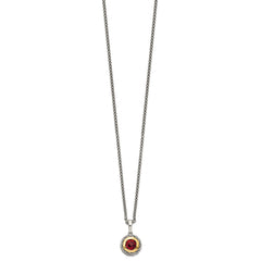 Shey Couture Sterling Silver with 14K Accent 18 Inch Antiqued Checkerboard Round Bezel Garnet Necklace QTC1401