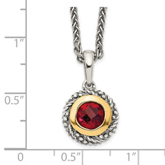 Shey Couture Sterling Silver with 14K Accent 18 Inch Antiqued Checkerboard Round Bezel Garnet Necklace QTC1401