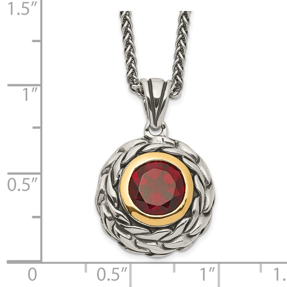 Shey Couture Sterling Silver with 14K Accent 18 Inch Antiqued Round Garnet Necklace QTC1402