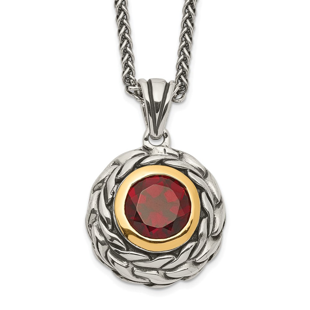 Shey Couture Sterling Silver with 14K Accent 18 Inch Antiqued Round Garnet Necklace QTC1402