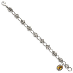 Shey Couture Sterling Silver with 14K Accent 7.75 Inch Antiqued Oval Citrine Bracelet QTC1435