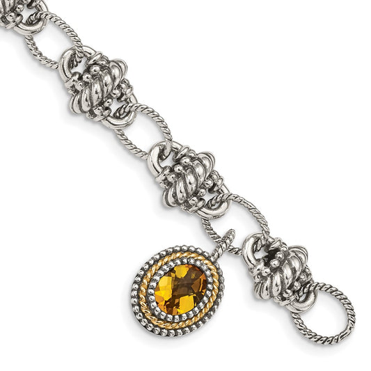 Shey Couture Sterling Silver with 14K Accent 7.75 Inch Antiqued Oval Citrine Bracelet QTC1435