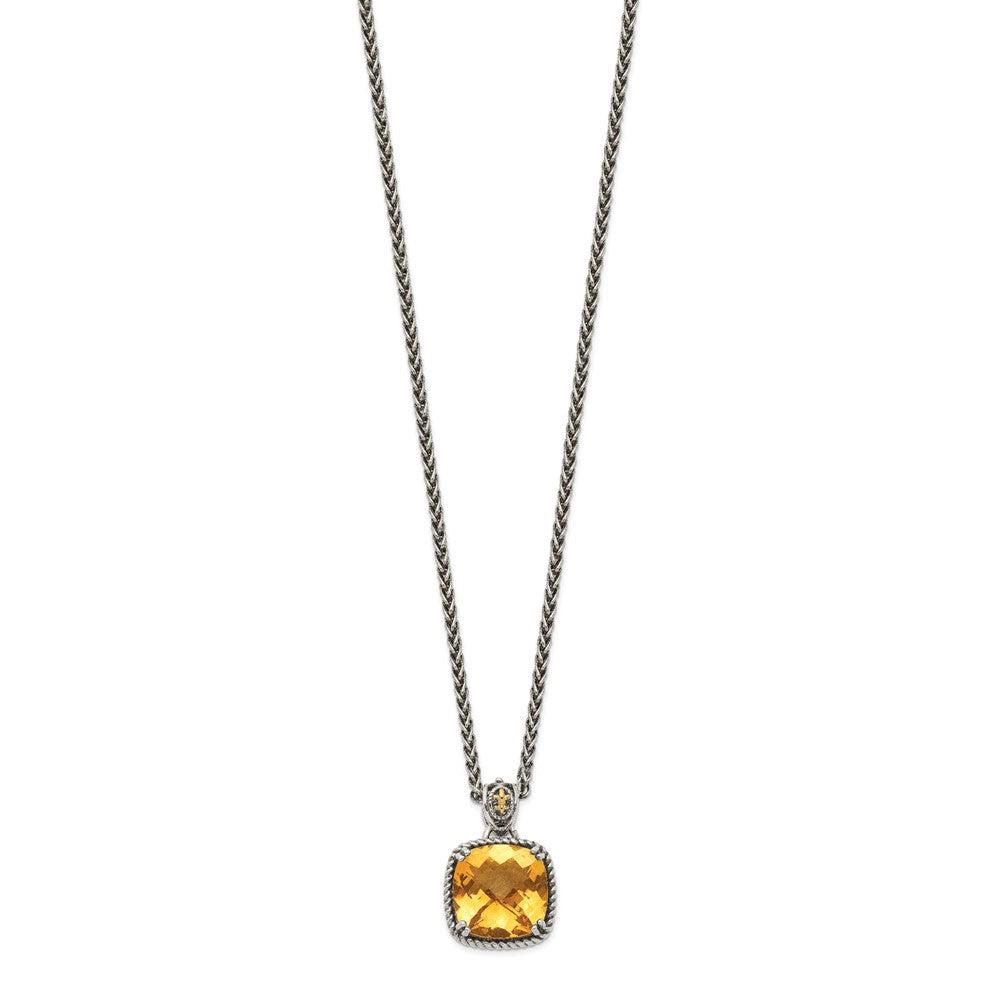 Shey Couture Sterling Silver with 14K Accent 18 Inch Antiqued Checkerboard Cushion Citrine Necklace QTC1448