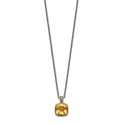 Shey Couture Sterling Silver with 14K Accent 18 Inch Antiqued Checkerboard Cushion Citrine Necklace QTC1448