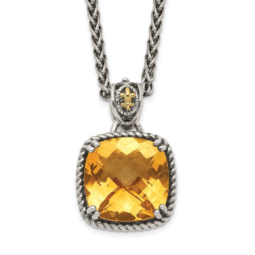 Shey Couture Sterling Silver with 14K Accent 18 Inch Antiqued Checkerboard Cushion Citrine Necklace QTC1448
