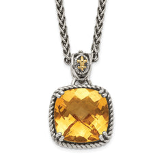 Shey Couture Sterling Silver with 14K Accent 18 Inch Antiqued Checkerboard Cushion Citrine Necklace QTC1448