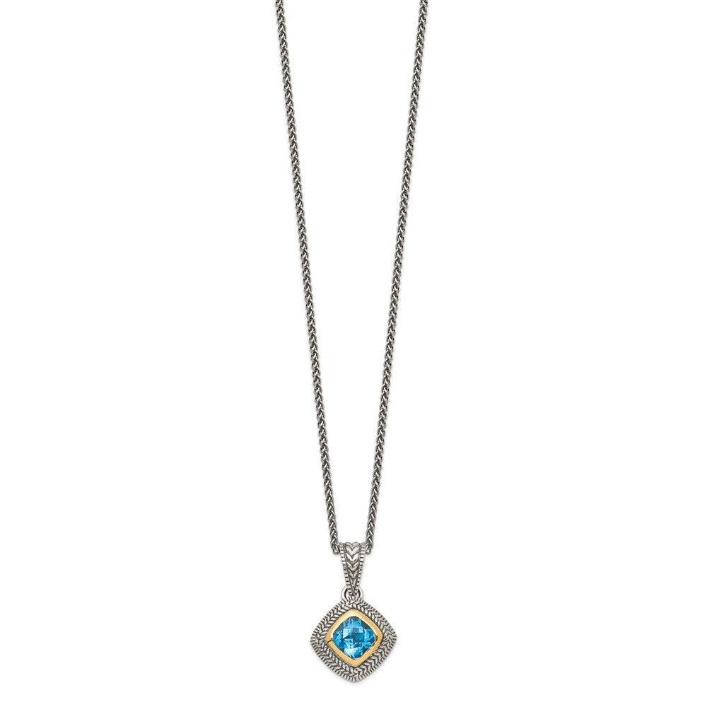 Shey Couture Sterling Silver with 14K Accent 18 Inch Antiqued Cushion Bezel Sky Blue Topaz Necklace QTC146