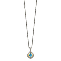 Shey Couture Sterling Silver with 14K Accent 18 Inch Antiqued Cushion Bezel Sky Blue Topaz Necklace QTC146